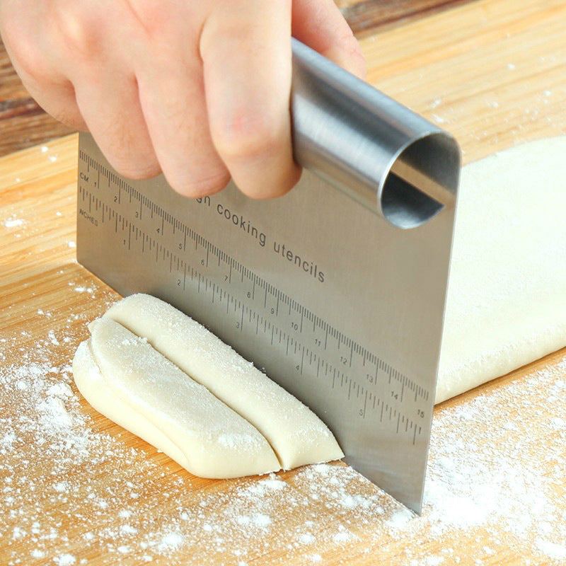 Stainless Steel Dough Scraper with Scale – Pastry, Pizza, Cake & Baking Tool