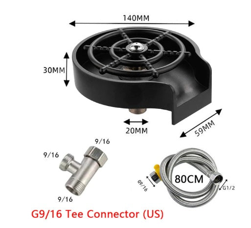 Automatic High-Pressure Cup Rinser for Sink – Stainless Steel Bar Glass Washer for Kitchen, Coffee Pitchers, and Counter Use