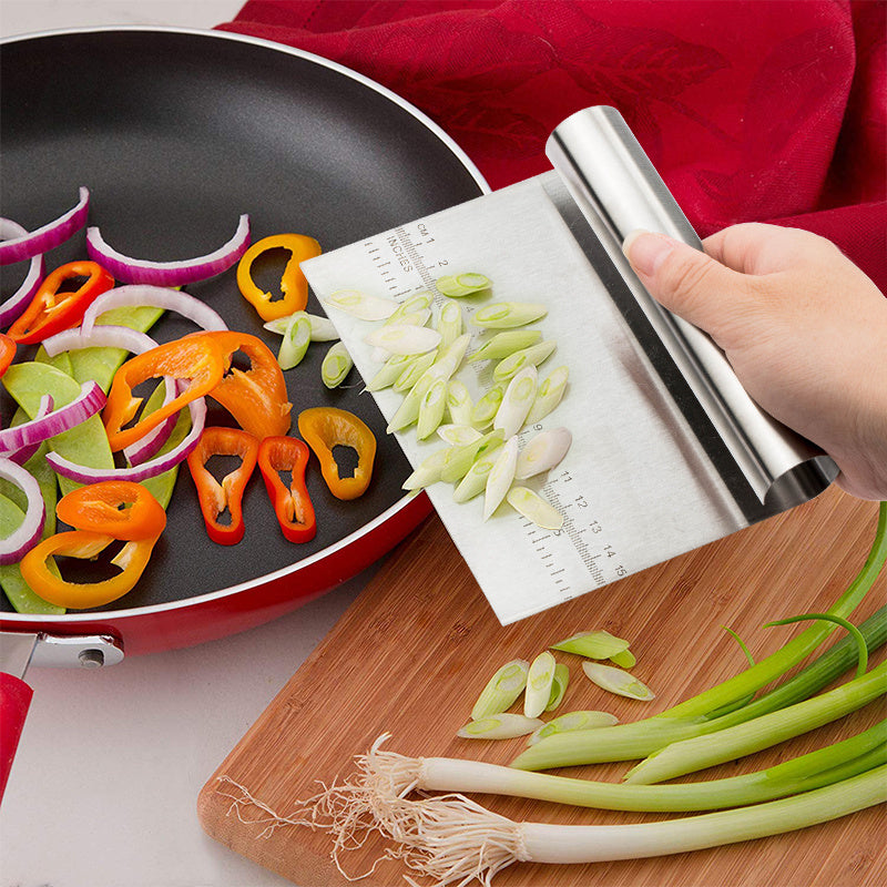 Stainless Steel Dough Scraper with Scale – Pastry, Pizza, Cake & Baking Tool