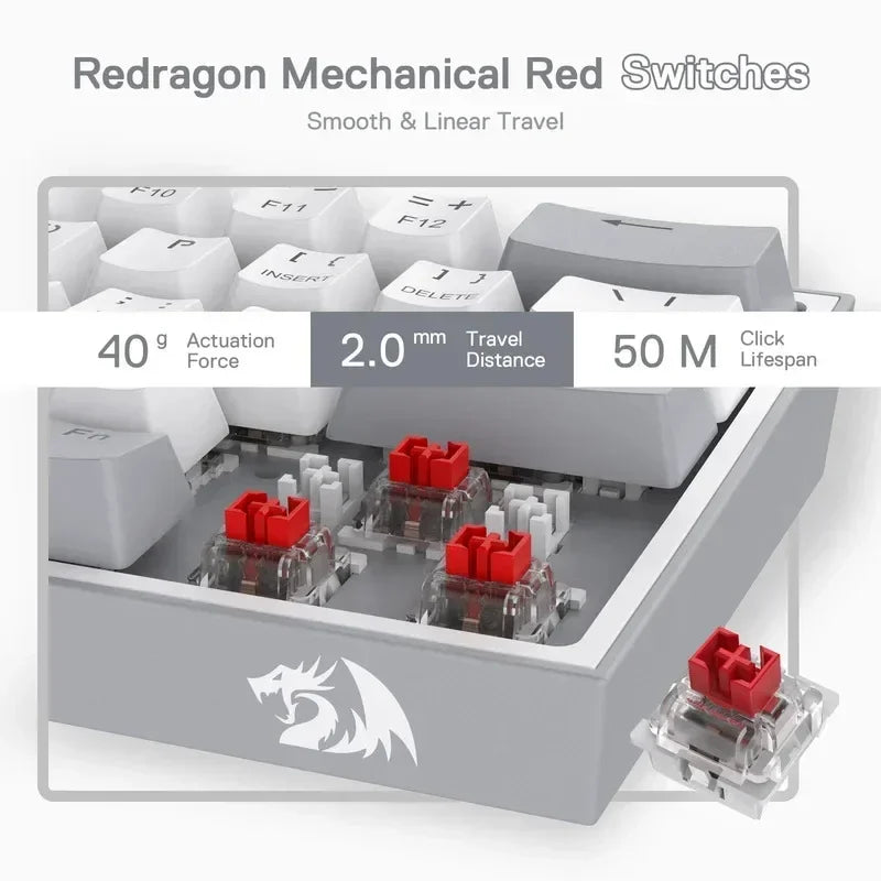 Top! Redragon K617 Fizz 60% Wired RGB Gaming Keyboard, 61 Keys Hot-Swap Compact Mechanical Keyboard Red Switch
