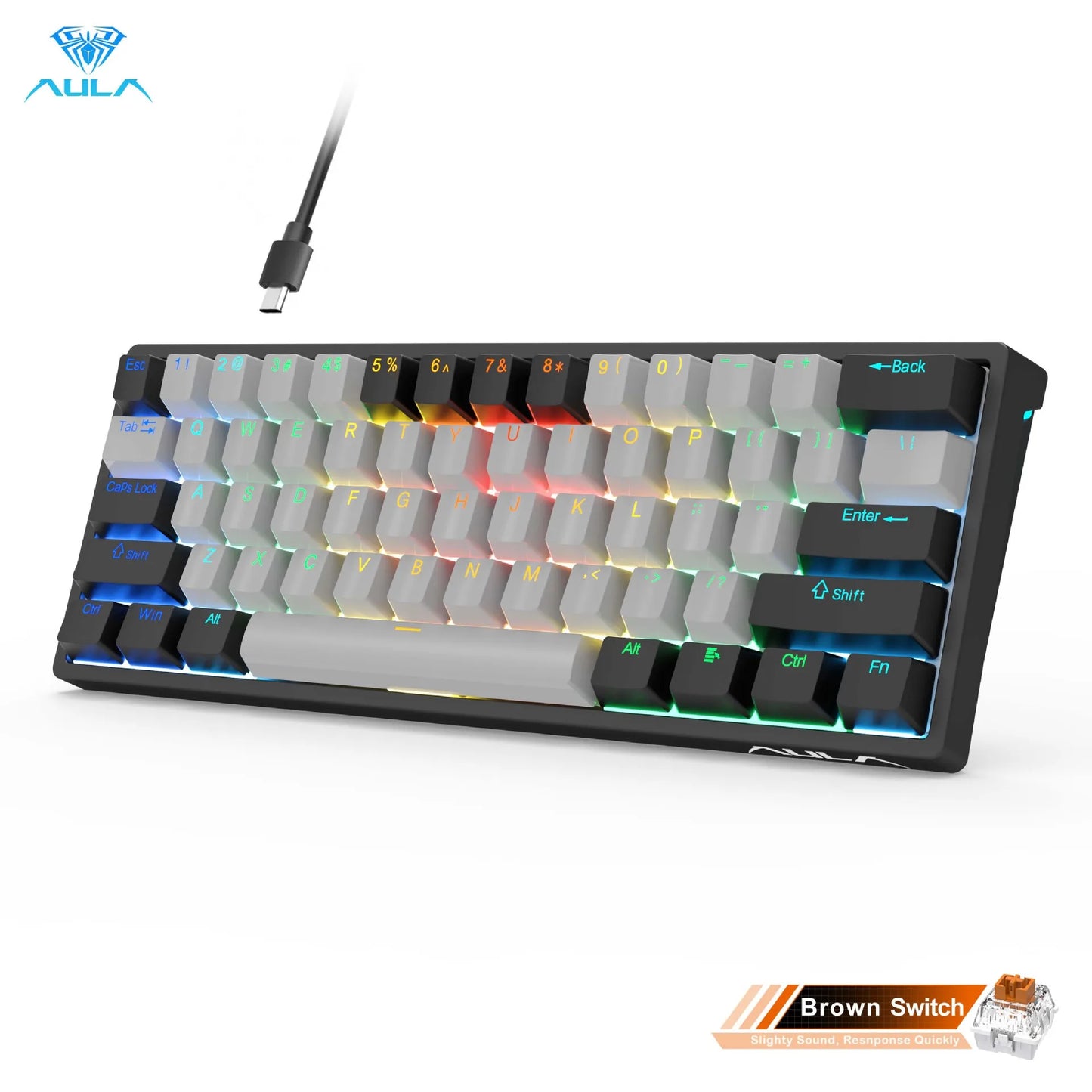 AULA F3261 RGB Mini Mechanical Gaming Keyboard – 61 Keys, Red Switch, USB-C Wired, Mac/Windows Compatible