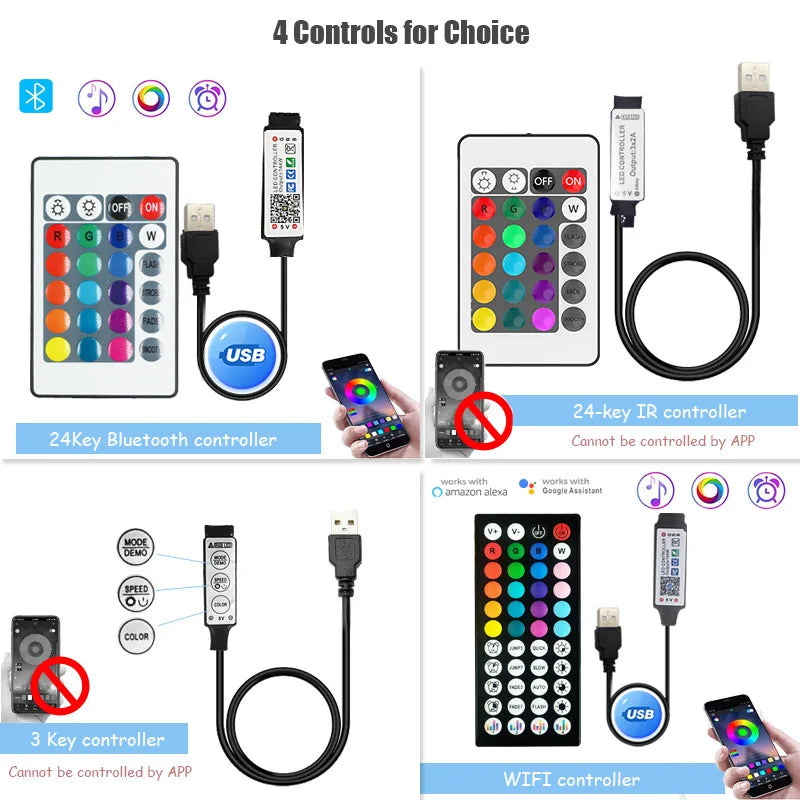 Bluetooth RGB LED Strip Lights – 5050 SMD Flexible Tape with App & Remote Control | TV Backlight & Gaming Room Decor