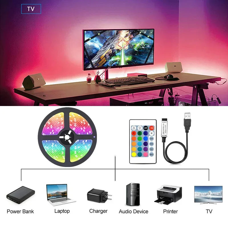 Bluetooth RGB LED Strip Lights – 5050 SMD Flexible Tape with App & Remote Control | TV Backlight & Gaming Room Decor