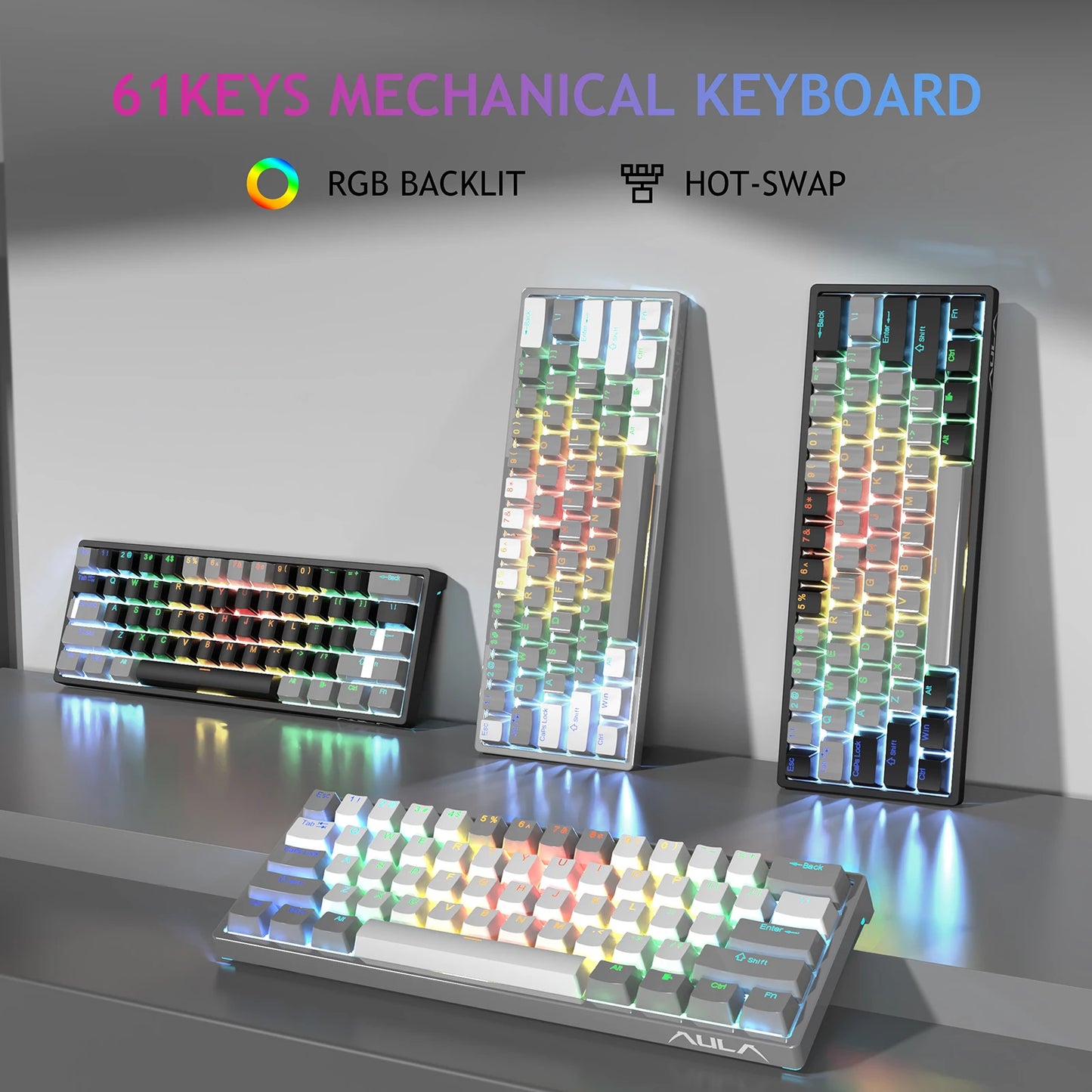 AULA F3261 RGB Mini Mechanical Gaming Keyboard – 61 Keys, Red Switch, USB-C Wired, Mac/Windows Compatible