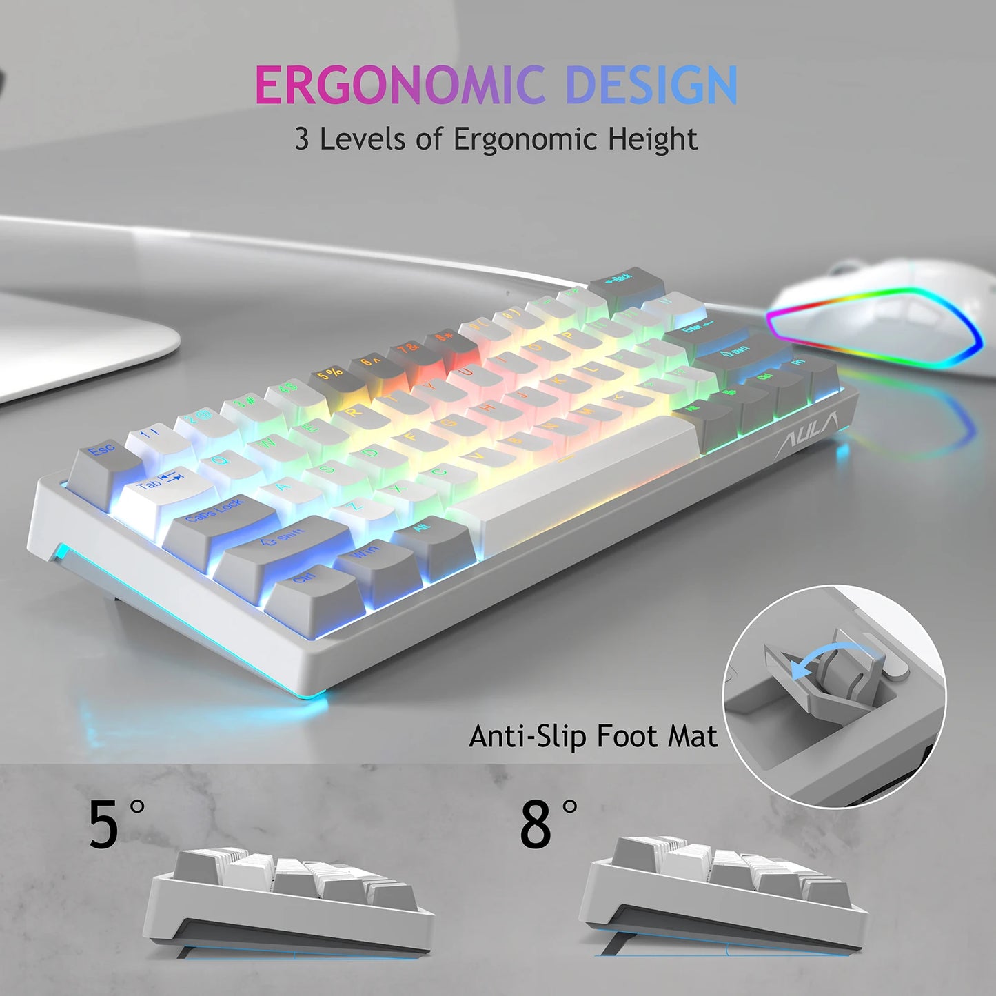 AULA F3261 RGB Mini Mechanical Gaming Keyboard – 61 Keys, Red Switch, USB-C Wired, Mac/Windows Compatible