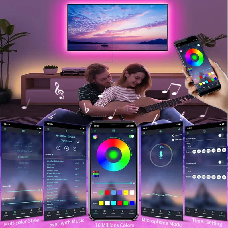 Bluetooth RGB LED Strip Lights – 5050 SMD Flexible Tape with App & Remote Control | TV Backlight & Gaming Room Decor