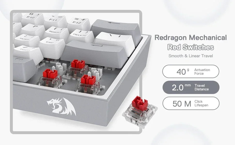 Top! Redragon K617 Fizz 60% Wired RGB Gaming Keyboard, 61 Keys Hot-Swap Compact Mechanical Keyboard Red Switch