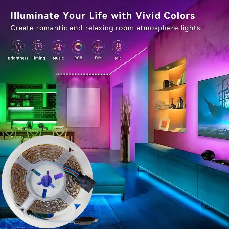 Bluetooth RGB LED Strip Lights – 5050 SMD Flexible Tape with App & Remote Control | TV Backlight & Gaming Room Decor