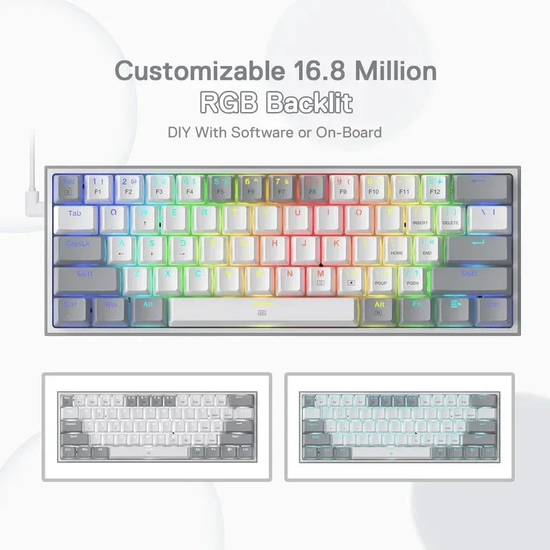 Top! Redragon K617 Fizz 60% Wired RGB Gaming Keyboard, 61 Keys Hot-Swap Compact Mechanical Keyboard Red Switch