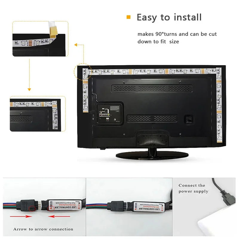 Bluetooth RGB LED Strip Lights – 5050 SMD Flexible Tape with App & Remote Control | TV Backlight & Gaming Room Decor