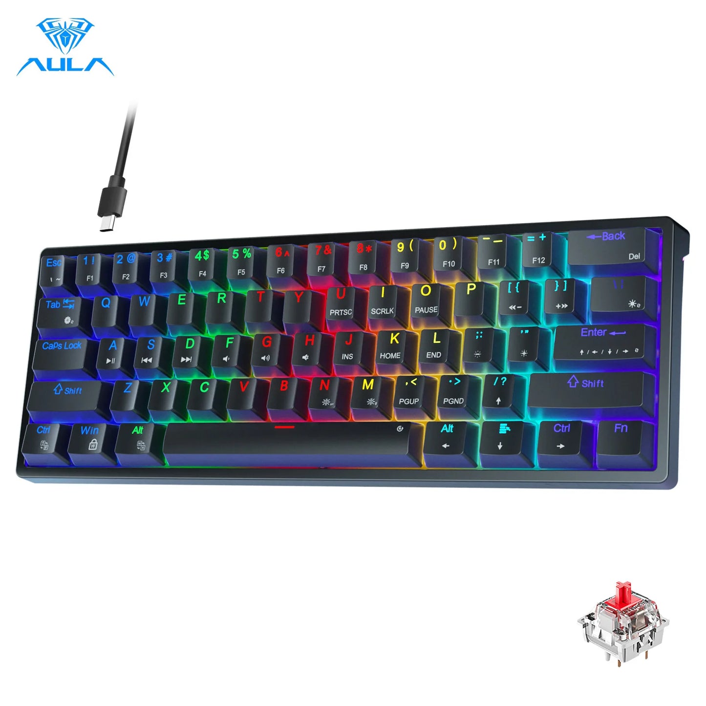 AULA F3261 RGB Mini Mechanical Gaming Keyboard – 61 Keys, Red Switch, USB-C Wired, Mac/Windows Compatible