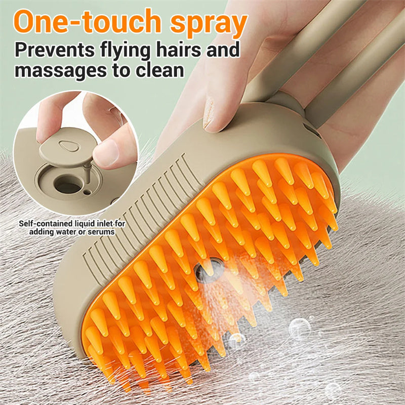 3-in-1 Cat & Dog Steam Brush – Electric Grooming Comb with Massage, Hair Removal & Spray Function