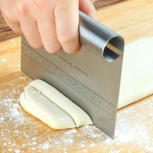 Stainless Steel Dough Scraper with Scale – Pastry, Pizza, Cake & Baking Tool