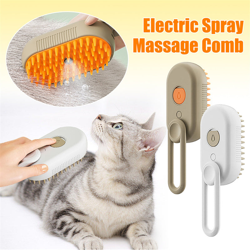 3-in-1 Cat & Dog Steam Brush – Electric Grooming Comb with Massage, Hair Removal & Spray Function
