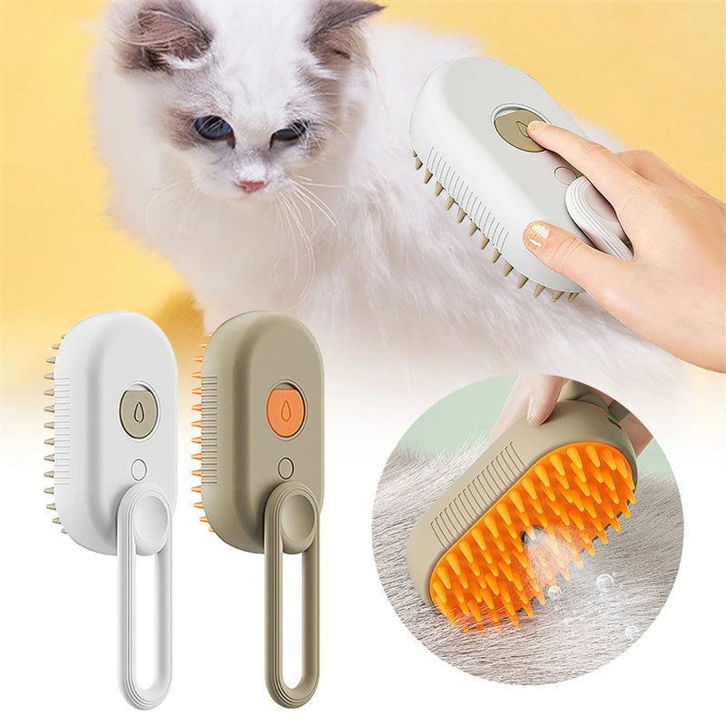 3-in-1 Cat & Dog Steam Brush – Electric Grooming Comb with Massage, Hair Removal & Spray Function
