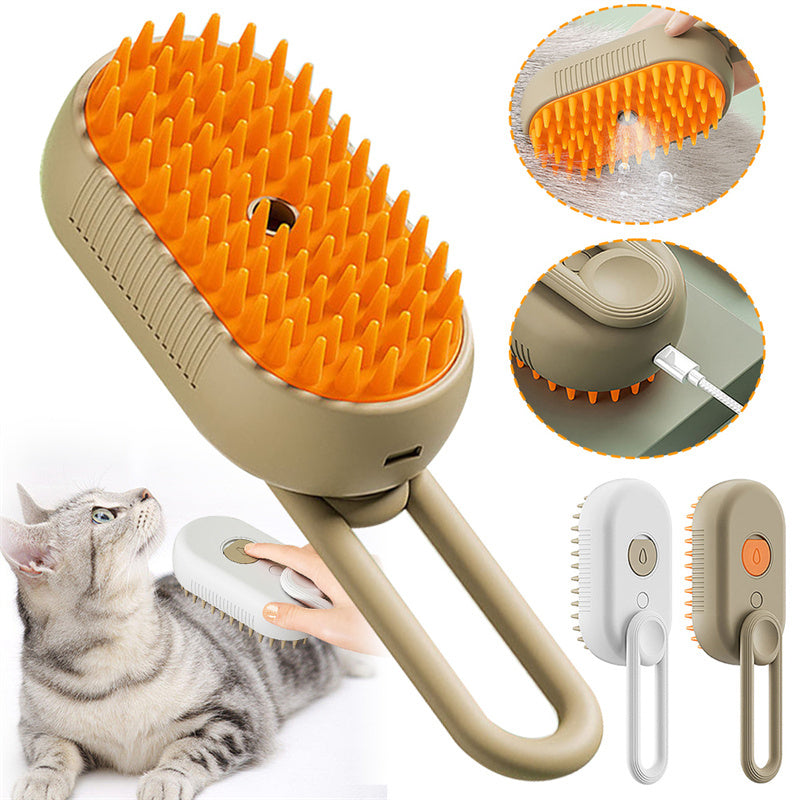 3-in-1 Cat & Dog Steam Brush – Electric Grooming Comb with Massage, Hair Removal & Spray Function