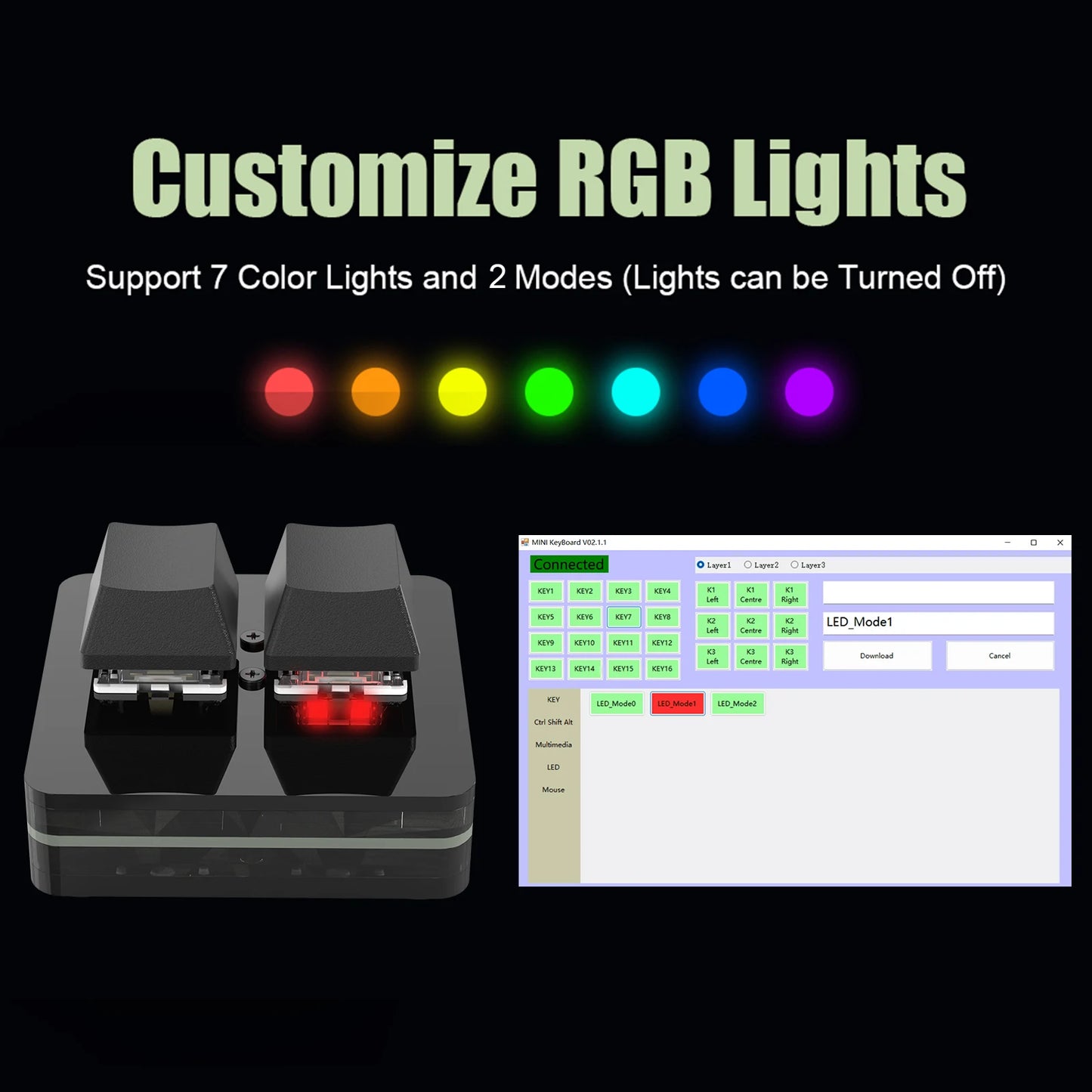 "RGB Macropad Mini Keyboard – 3 Keys & Custom Knob | Hot-Swappable Red Switches for Gaming, Photoshop, Streaming"