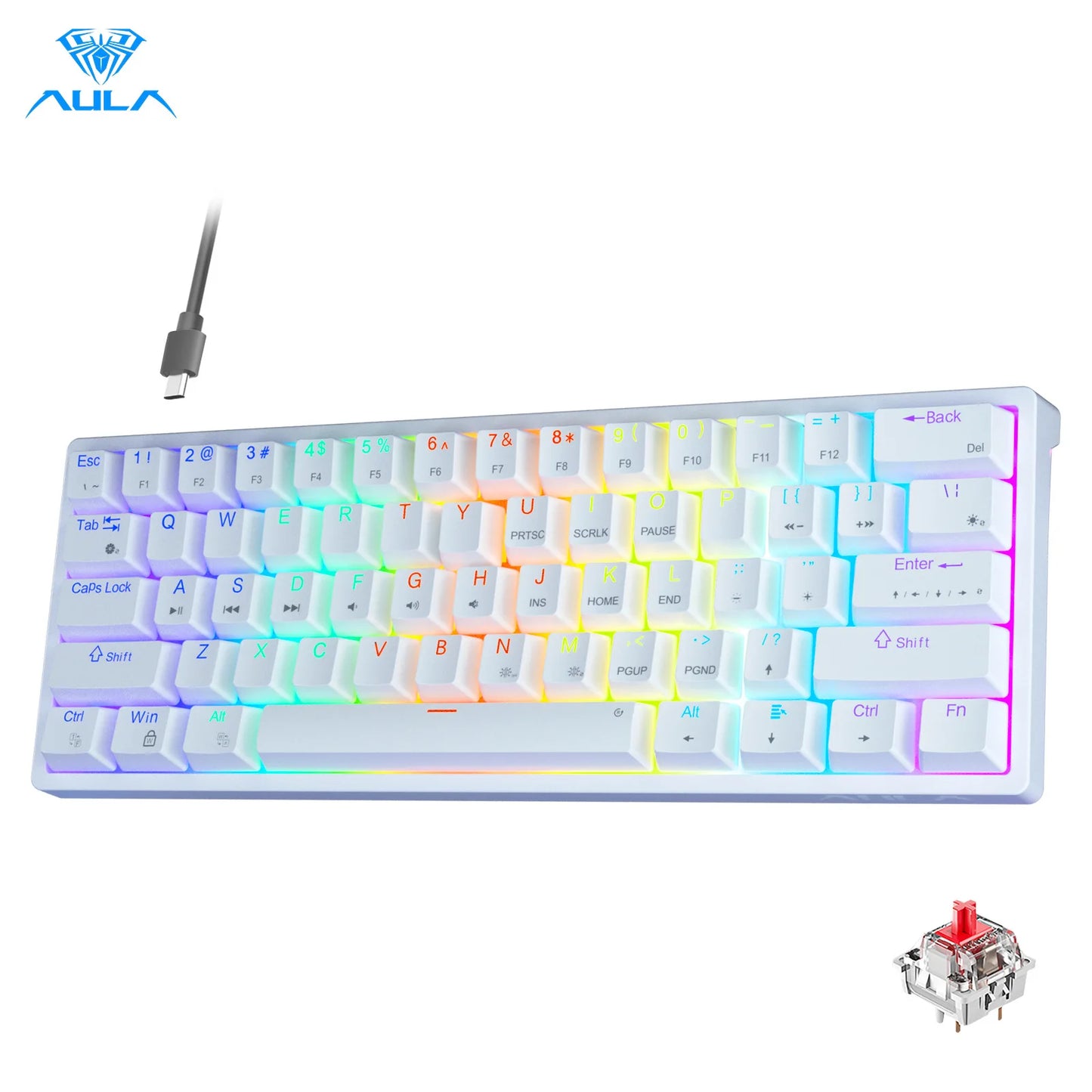AULA F3261 RGB Mini Mechanical Gaming Keyboard – 61 Keys, Red Switch, USB-C Wired, Mac/Windows Compatible