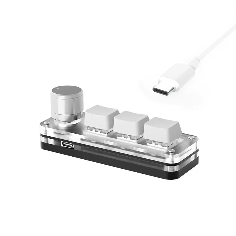 "RGB Macropad Mini Keyboard – 3 Keys & Custom Knob | Hot-Swappable Red Switches for Gaming, Photoshop, Streaming"