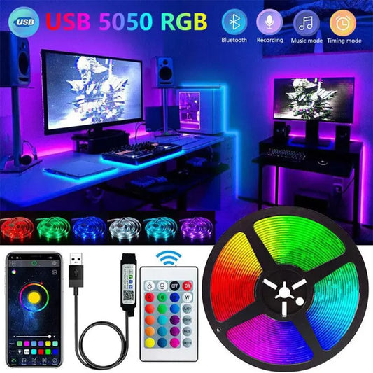 Bluetooth RGB LED Strip Lights – 5050 SMD Flexible Tape with App & Remote Control | TV Backlight & Gaming Room Decor