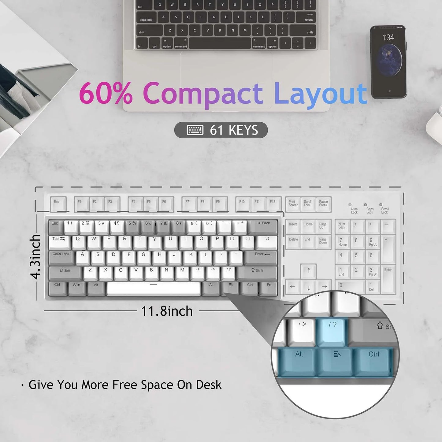 AULA F3261 RGB Mini Mechanical Gaming Keyboard – 61 Keys, Red Switch, USB-C Wired, Mac/Windows Compatible
