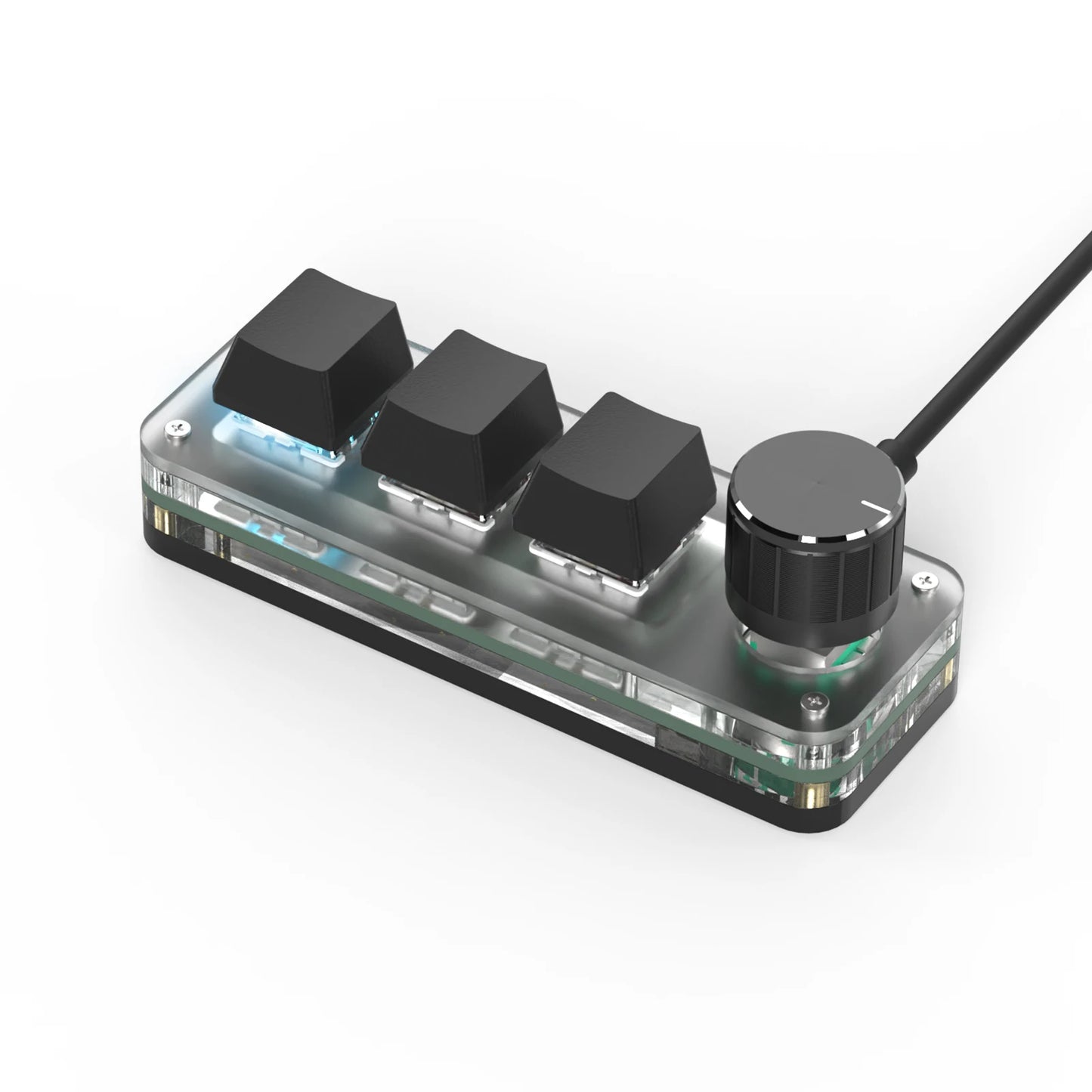 "RGB Macropad Mini Keyboard – 3 Keys & Custom Knob | Hot-Swappable Red Switches for Gaming, Photoshop, Streaming"