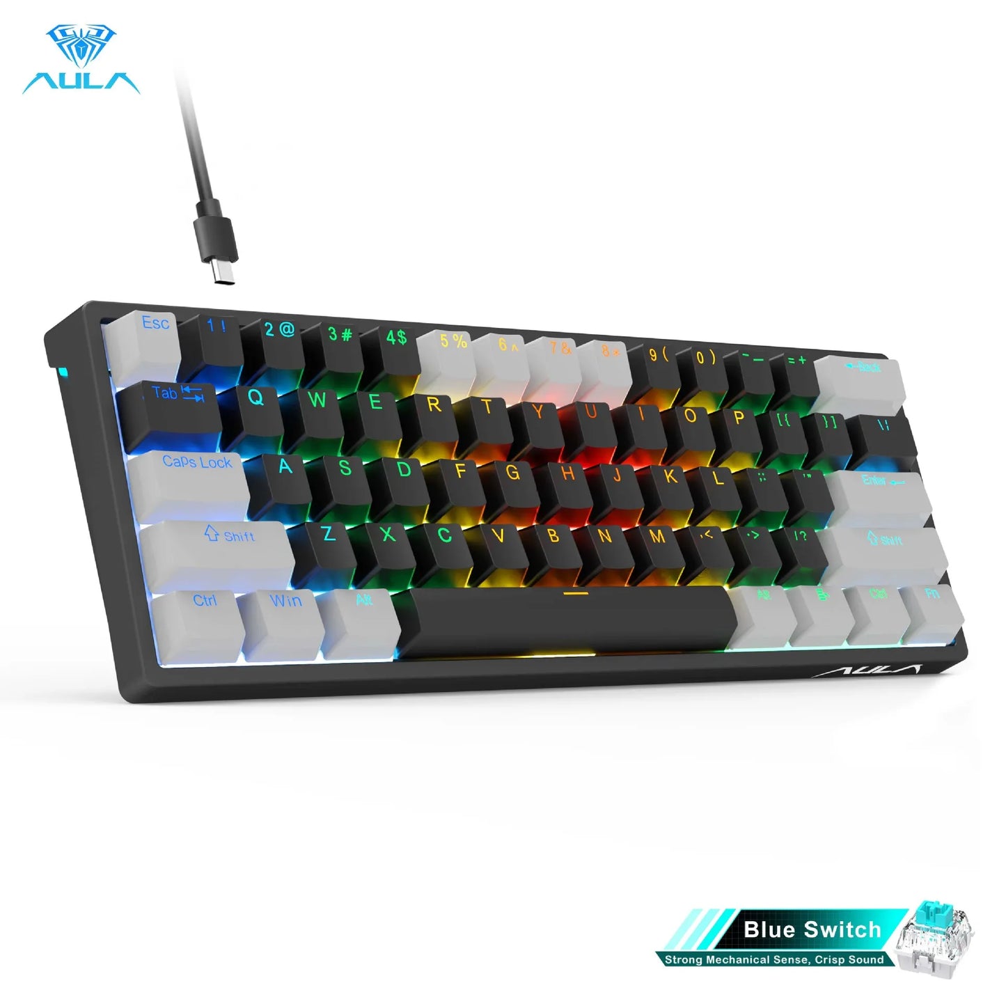AULA F3261 RGB Mini Mechanical Gaming Keyboard – 61 Keys, Red Switch, USB-C Wired, Mac/Windows Compatible