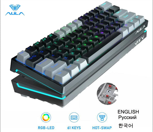 AULA F3261 RGB Mini Mechanical Gaming Keyboard – 61 Keys, Red Switch, USB-C Wired, Mac/Windows Compatible