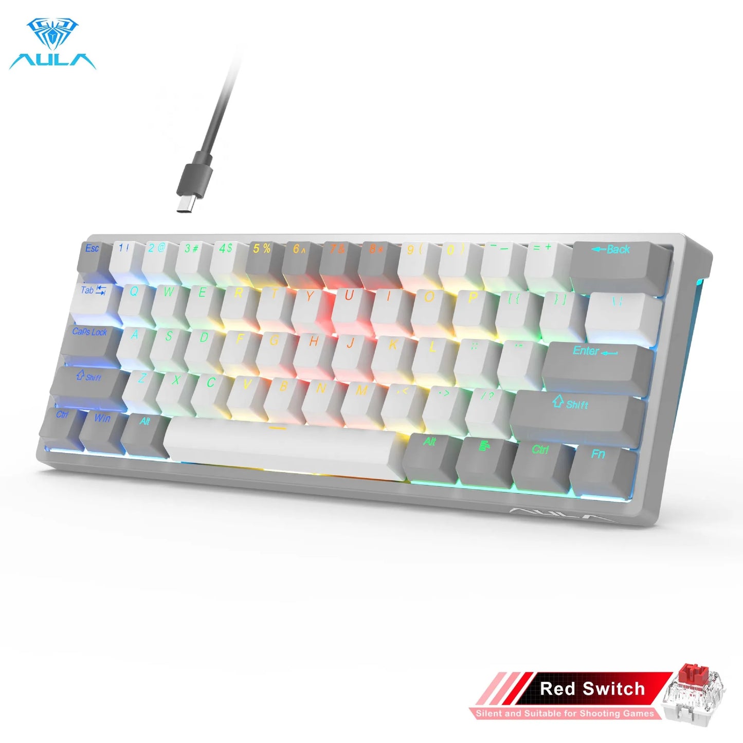 AULA F3261 RGB Mini Mechanical Gaming Keyboard – 61 Keys, Red Switch, USB-C Wired, Mac/Windows Compatible