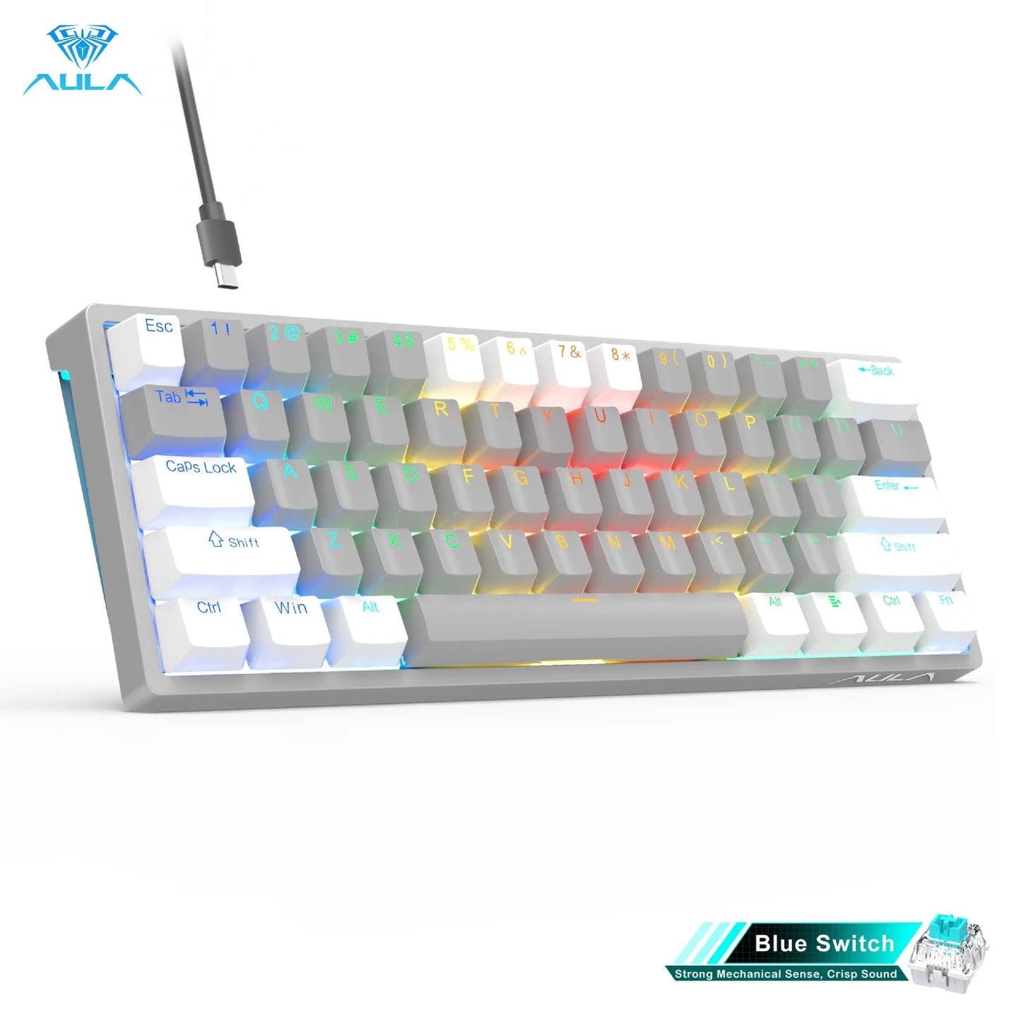AULA F3261 RGB Mini Mechanical Gaming Keyboard – 61 Keys, Red Switch, USB-C Wired, Mac/Windows Compatible