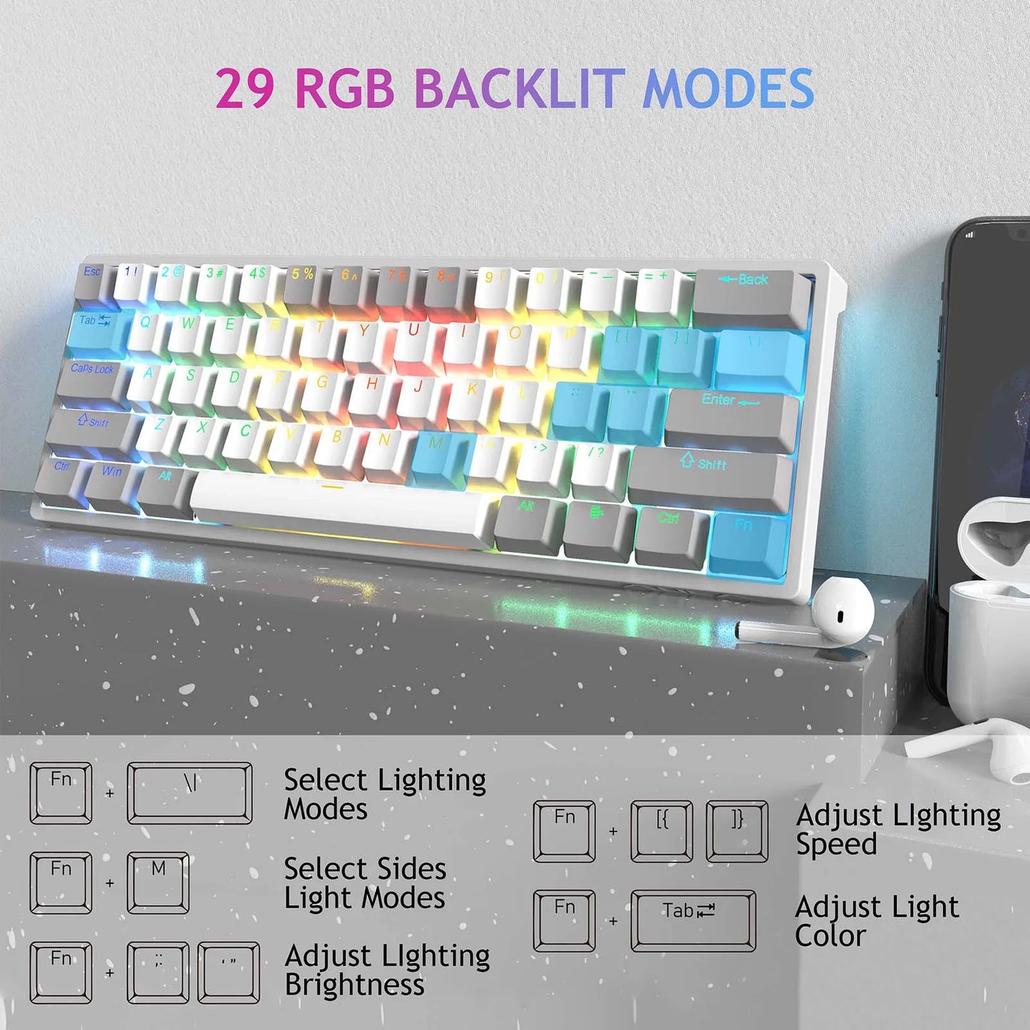 AULA F3261 RGB Mini Mechanical Gaming Keyboard – 61 Keys, Red Switch, USB-C Wired, Mac/Windows Compatible