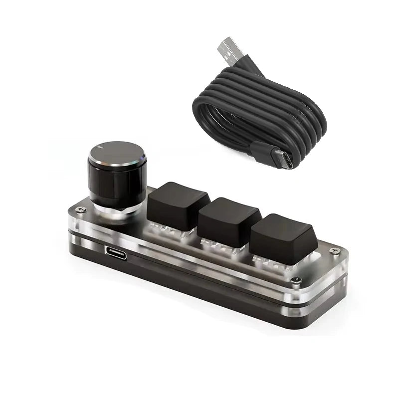 "RGB Macropad Mini Keyboard – 3 Keys & Custom Knob | Hot-Swappable Red Switches for Gaming, Photoshop, Streaming"