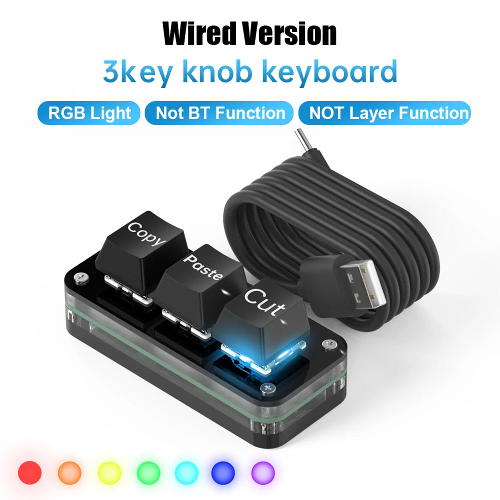 "RGB Macropad Mini Keyboard – 3 Keys & Custom Knob | Hot-Swappable Red Switches for Gaming, Photoshop, Streaming"
